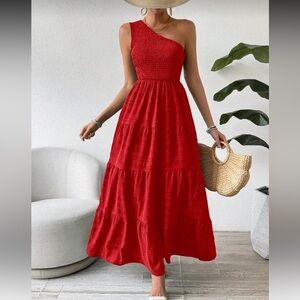 Cold Shoulder Slim Fit Elegant Red Maxi Dress